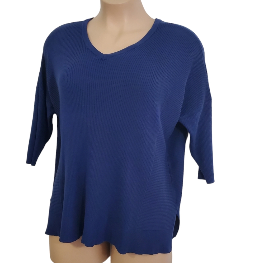 Lane Bryant 3/4 Sleeve V-Neck Ribbed Women's Sweater Blue ~ Pre-Owned Sz 22/24 - Picture 3 of 12
